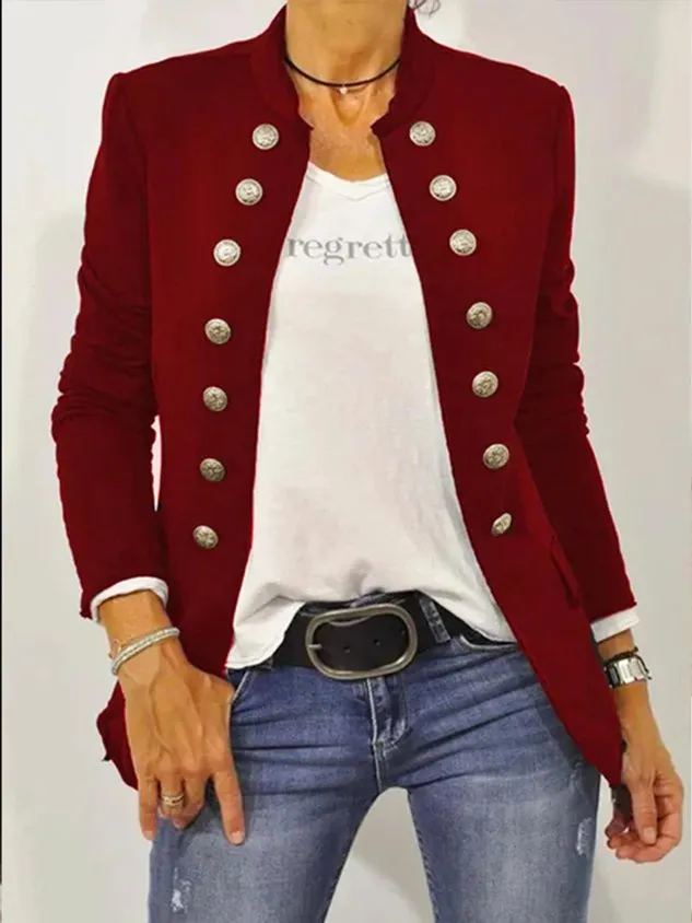 Black Long Sleeve Shift Buttoned Solid Jacket