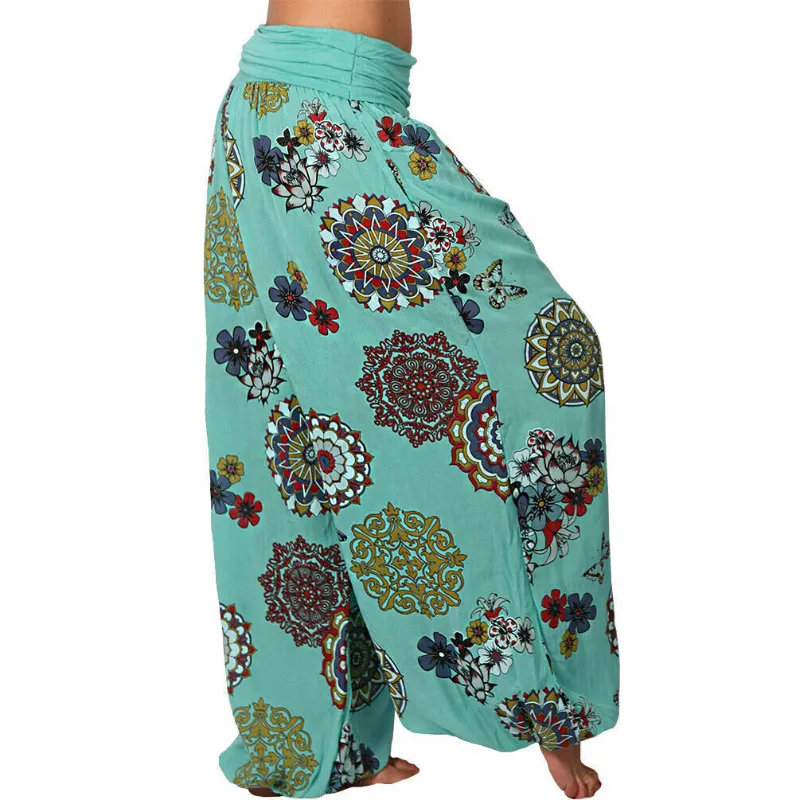 Featured Flowers Pattern Printed Harem Casual Pants