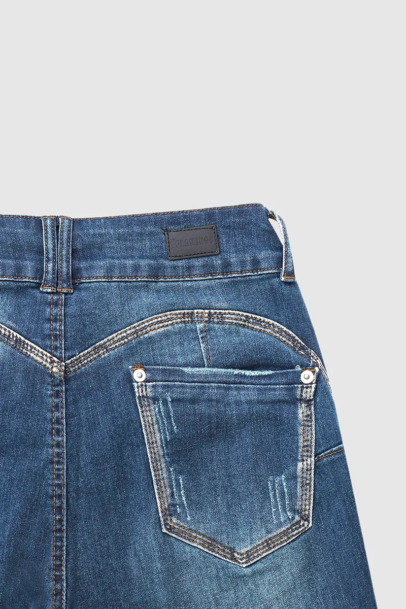 Ripped Roll Up Hem Capris Jeans