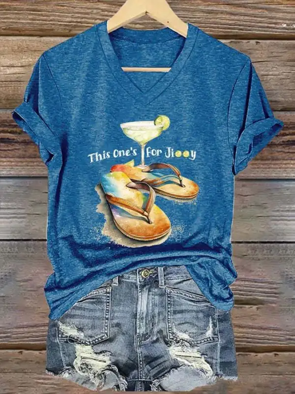 Women's Retro Parrot Margarita Print Mid Sleeve T-Shirt