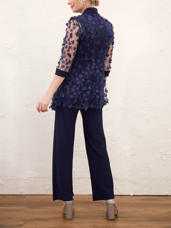 Floral Vest Long Sleeve Top Trousers Three-Piece Suit