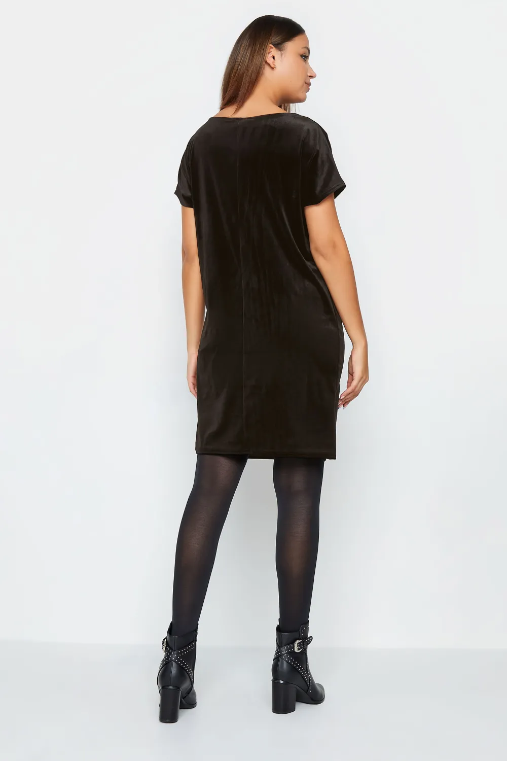 LTS Tall Black Velour T-Shirt Dress