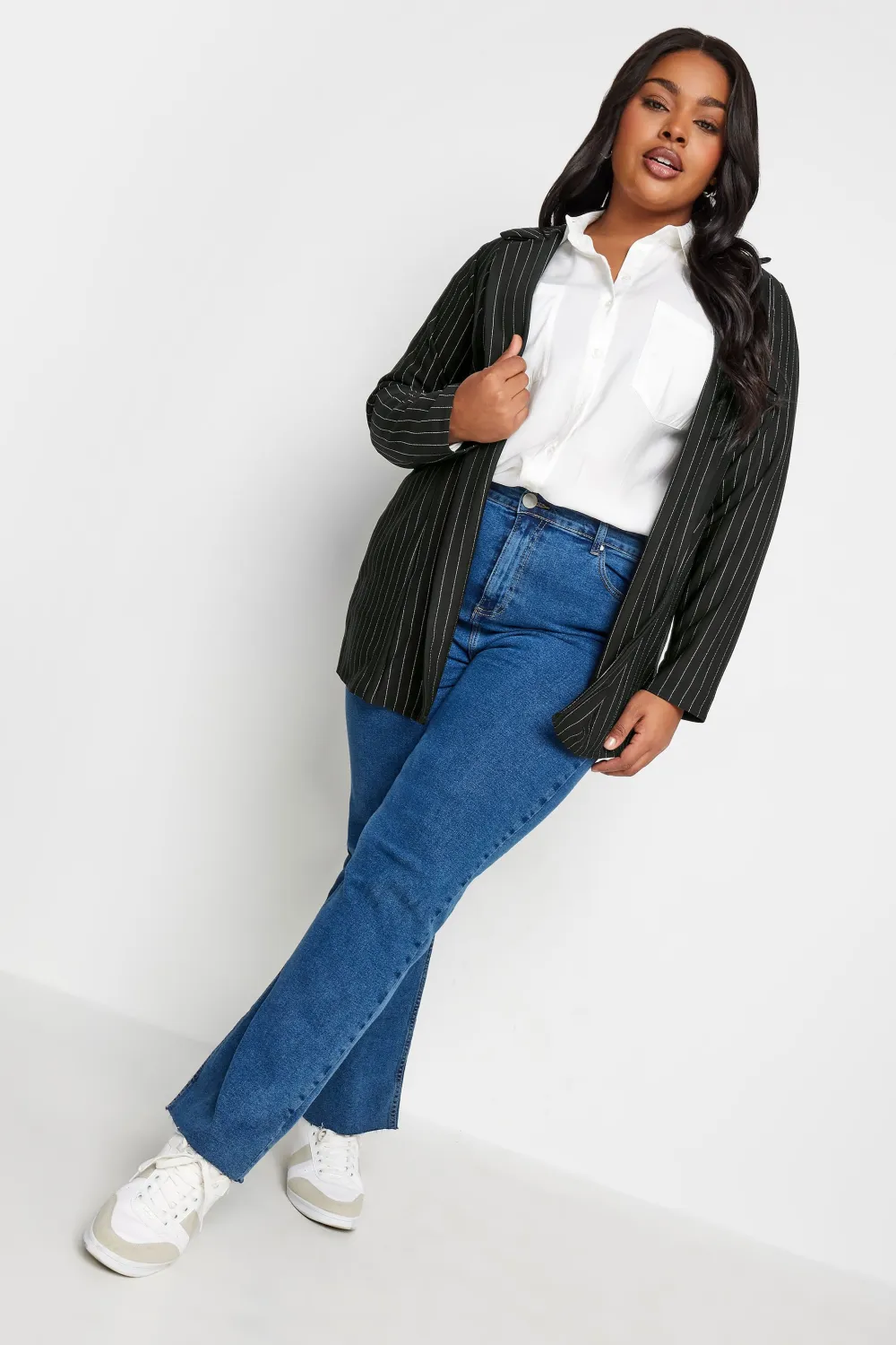 YOURS Curve Black Pinstripe Pocket Blazer