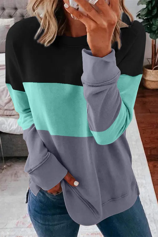 Colorblock Long Sleeve Crew Neck Top