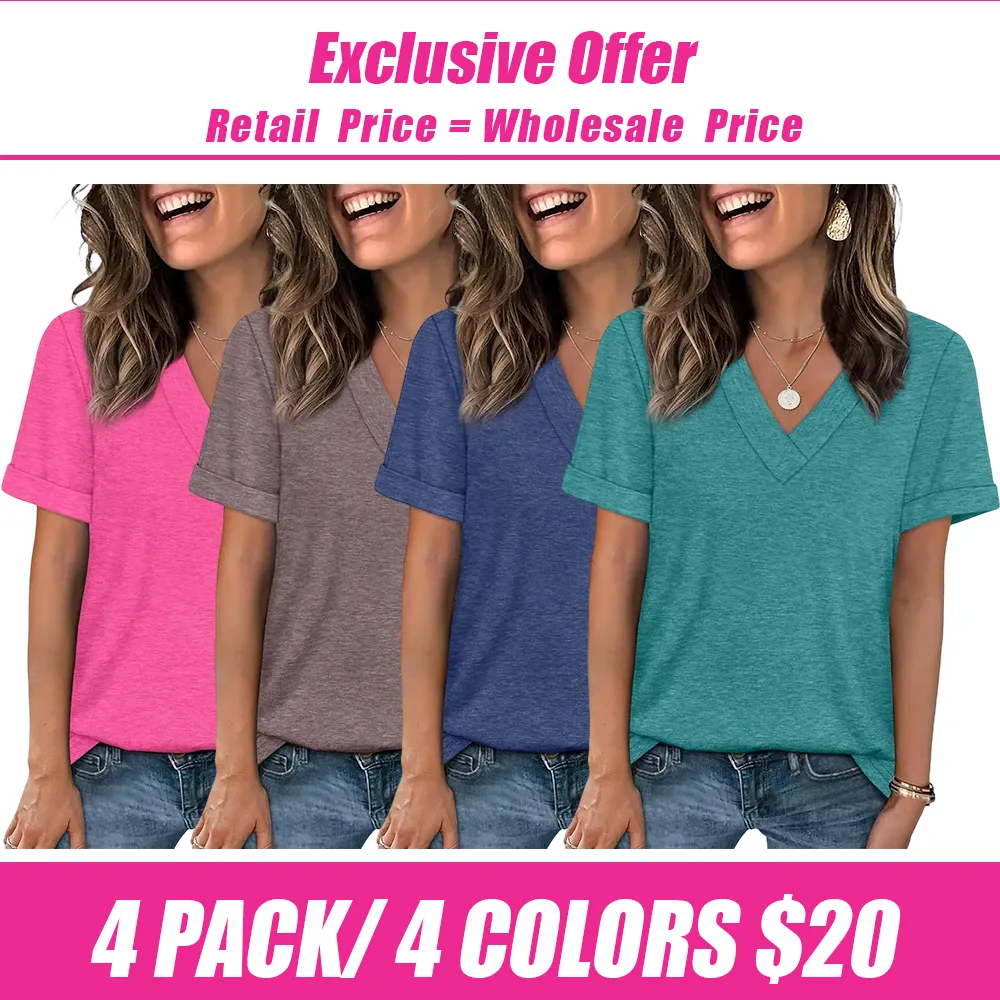 🛒 90% OFF NOW! Womens Summer Tops Short Sleeve Basic Casual V Neck T Shirts Trendy Fashion 2026