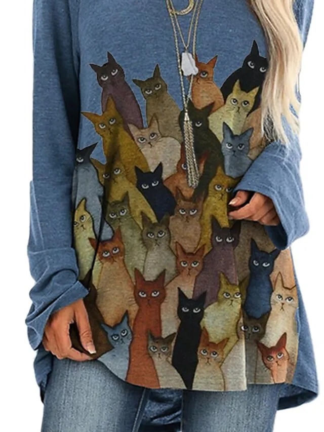 Women's T Shirt Dress Tee Dress Shift Dress Mini Dress Wine Blue Gray Long Sleeve Animal Print Spring Fall Crew Neck Basic Loose Fit 2023 S M L XL XXL 3XL