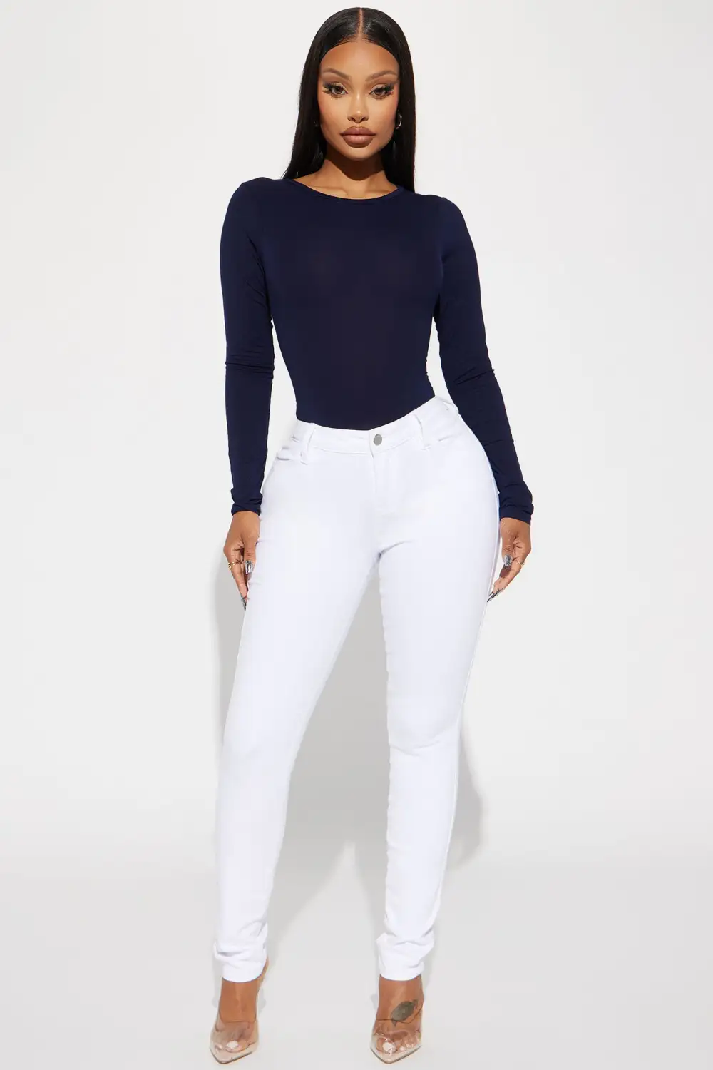 Classic Mid Rise Skinny Jeans - White