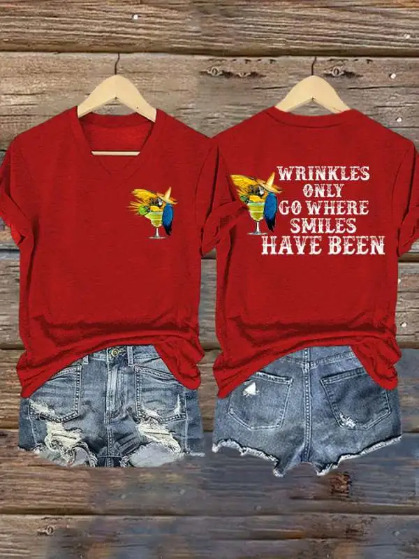 Women's Retro Wrinkles Only Go Where Smiles Have Been Print T-Shirt
