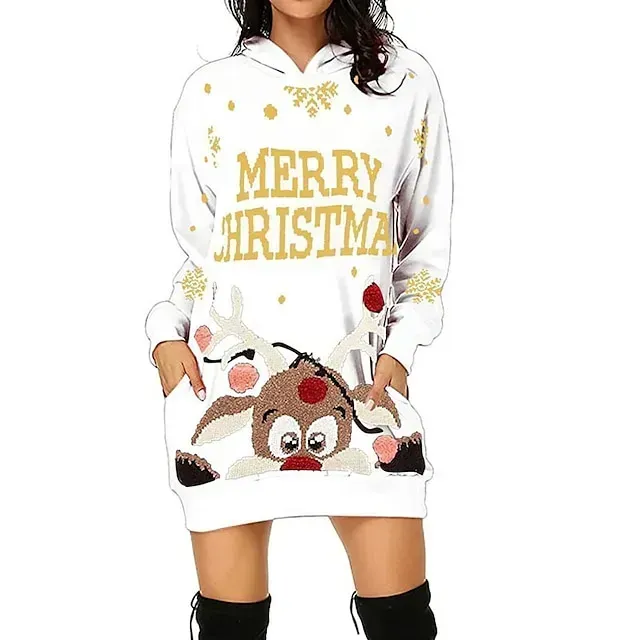 Reindeer Rudolph Ugly Christmas Sweater / Sweatshirt Christmas Dress Pullover Women's Special Christmas Christmas Carnival Masquerade Adults' Party Christmas Vacation Polyester Dress