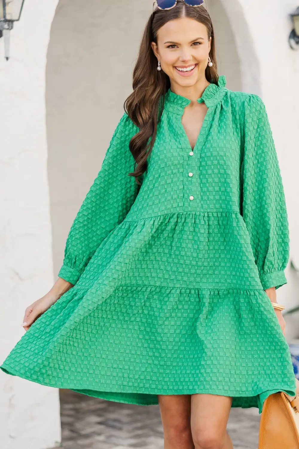 All Up To You Green Textured Dress
