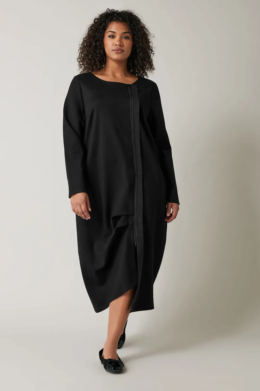 Evans Black Zip Detail Long Sleeve Dress