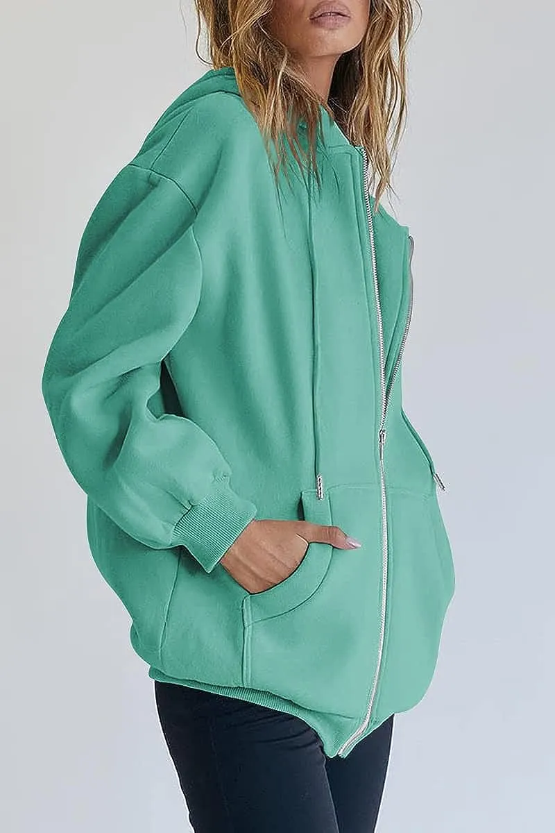 Women's Cute Hoodies Teen Girl Fall Jacket Oversized Sweatshirts Casual Drawstring Zip Up Y2K Hoodie with Pocket