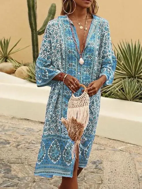 2021 vestido cardigan estampado retrô