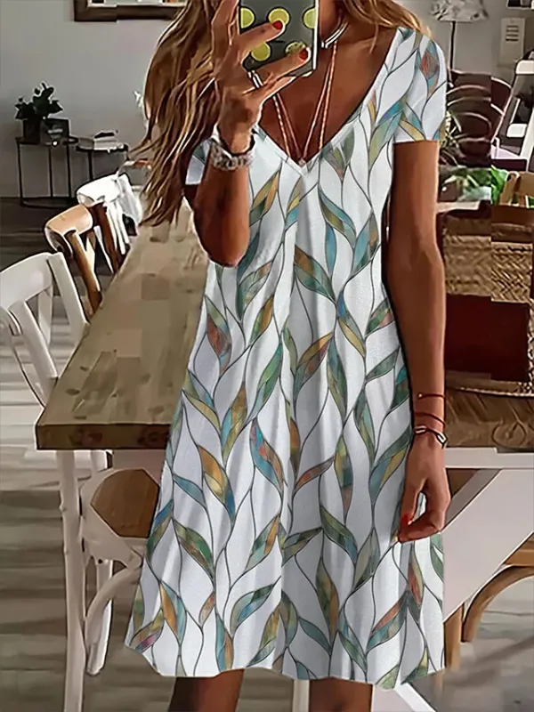 Women's Casual Dress T Shirt Dress Tee Dress Midi Dress White Short Sleeve Floral Print Fall Spring Summer V Neck Basic Daily Vacation 2023 S M L XL XXL 3XL