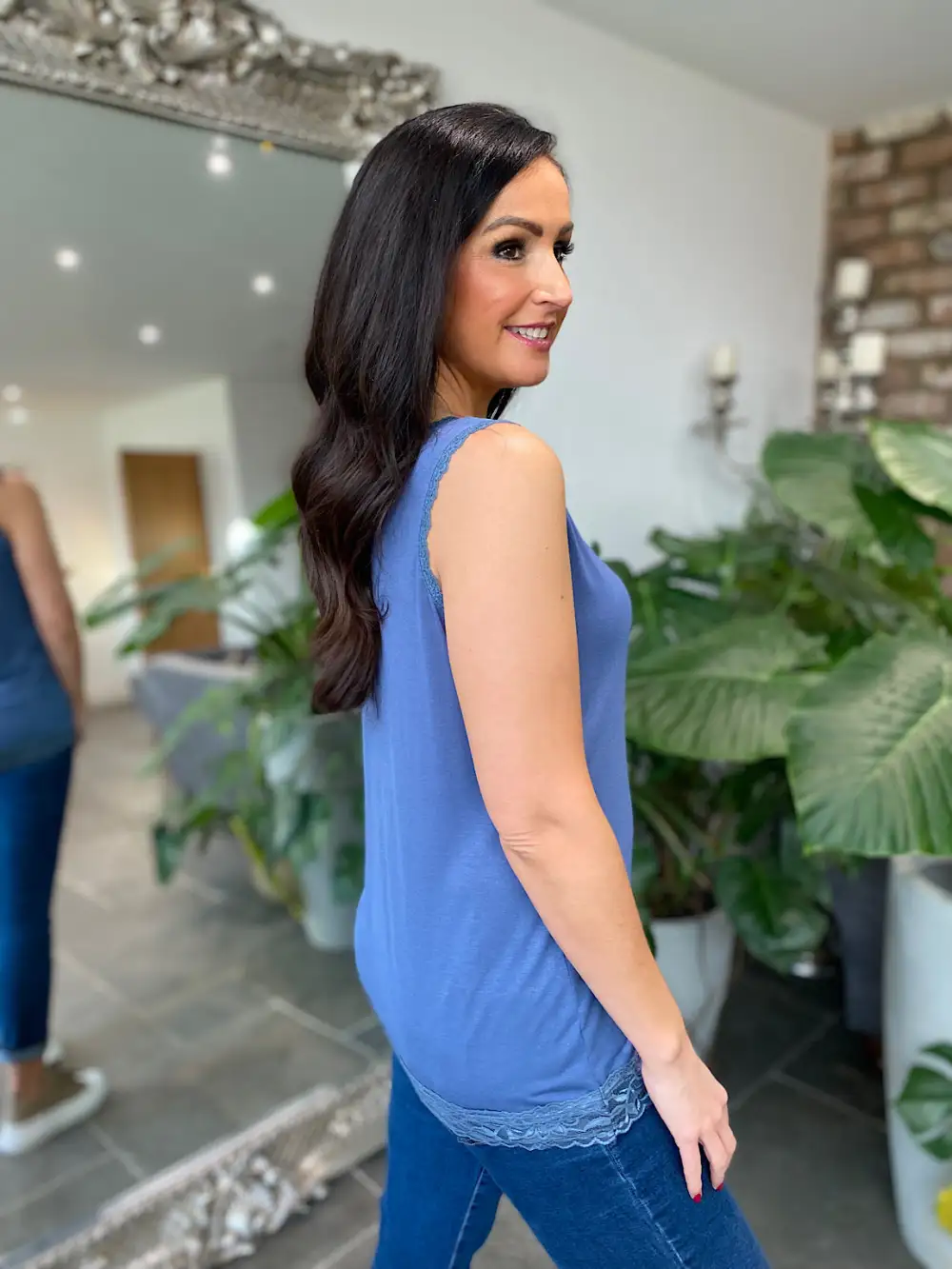 Denim Lace Trim Vest Top Ruth