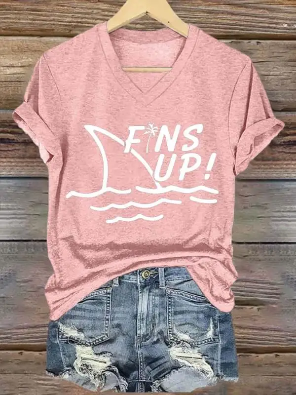 Women's V-neck short-sleeved printed T-shirt
