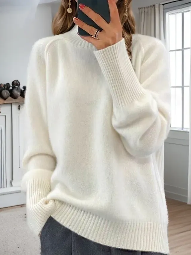 Women's Sweater Pullover Sweater Jumper Turtleneck Knit Knitted Raglan Sleeves Spring Fall Home Daily Holiday Daily Casual Soft Long Sleeve Pure Color White Light Green
