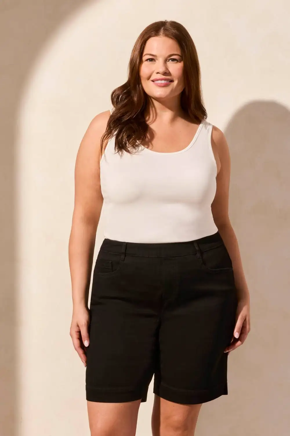 Audrey Comfort Stretch Pull-On Bermuda Shorts-Justblack
