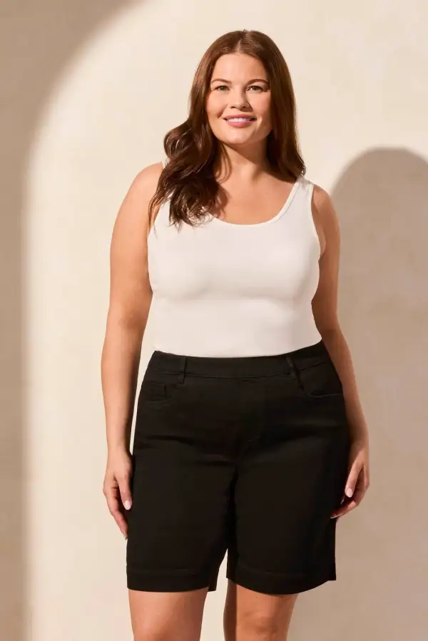 Audrey Comfort Stretch Pull-On Bermuda Shorts-Justblack