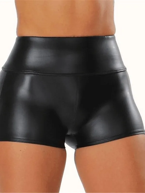 Women's Shorts PU Faux Leather claret Dark Green color Mid Waist Fashion Tights Casual Weekend High Elasticity Short Comfort Solid Color S M L XL 2XL / Slim