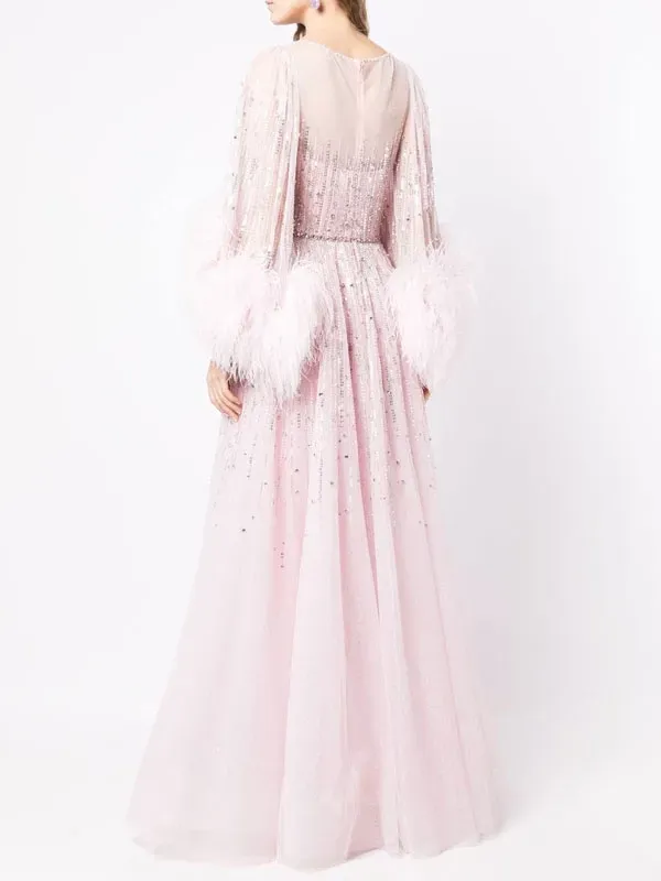 feather cuff sequin party ladies dress