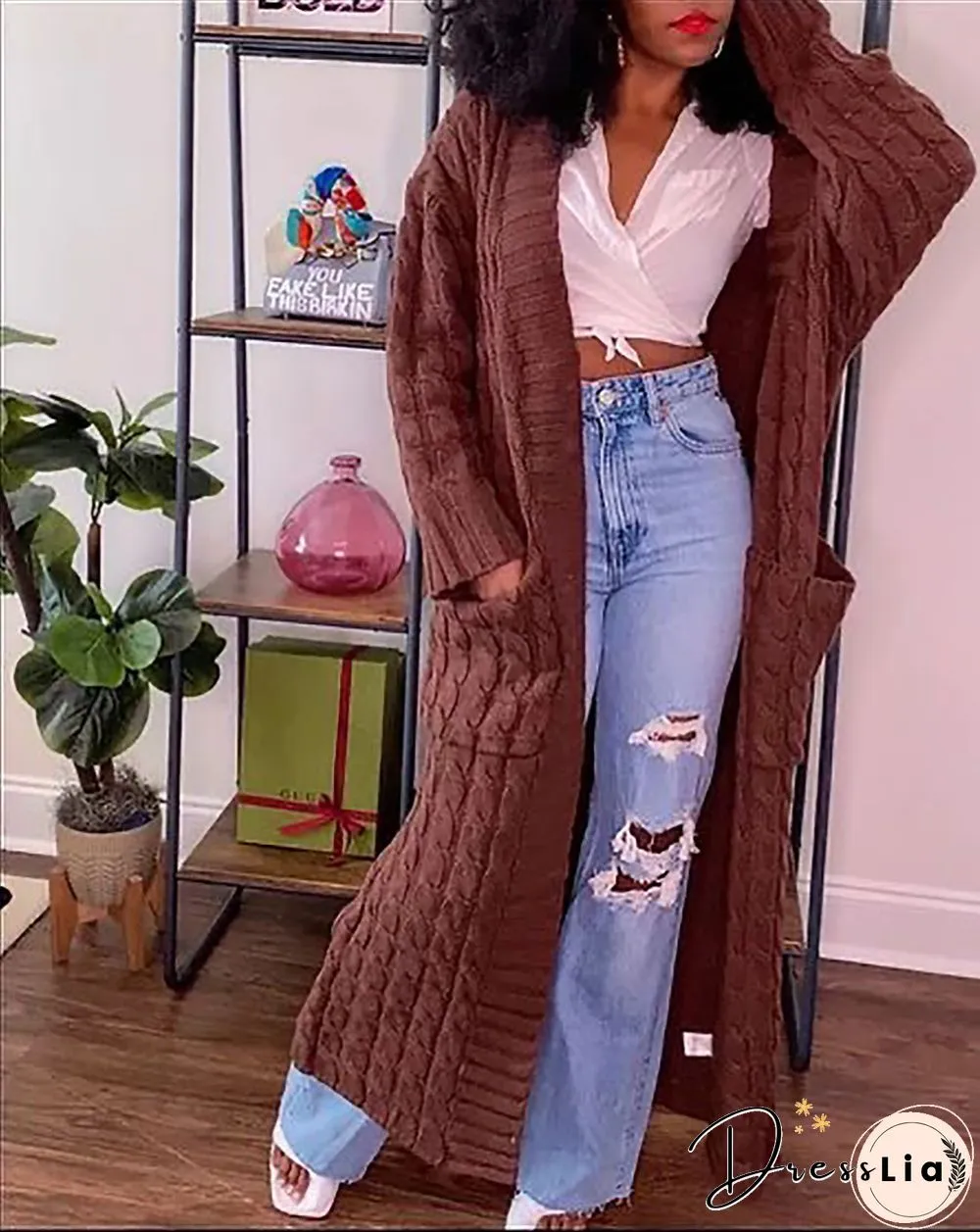 Winter Crochet Loose Long Twist Sweater Cardigan