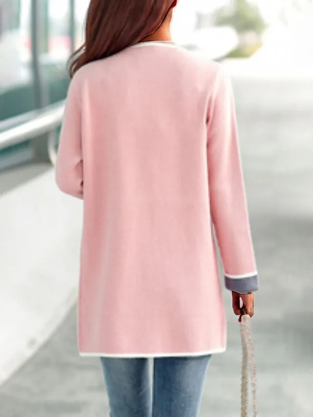 Women's Winter Coat Fall Warm Cardigan Stand Collar Trench Coat with Pocket Plain Breathable Street Daily Wear Fashion Casual Loose Fit Outerwear Long Sleeve Pink Rose Red Gray M L XL XXL 3XL 4XL