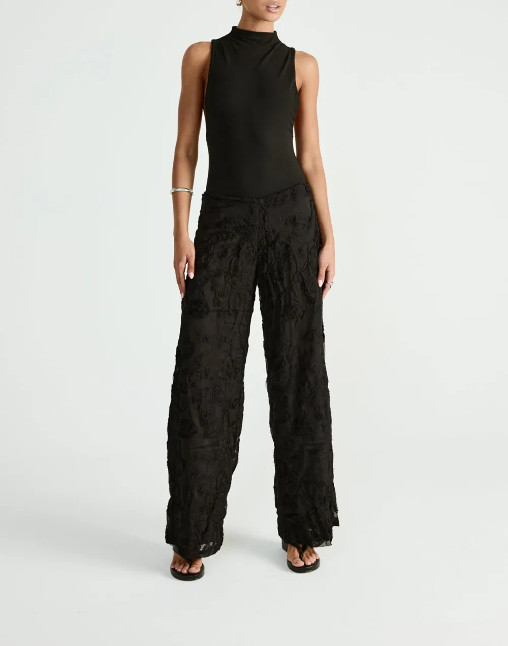 Creative Floral Texture High Waist Wide Leg Pants