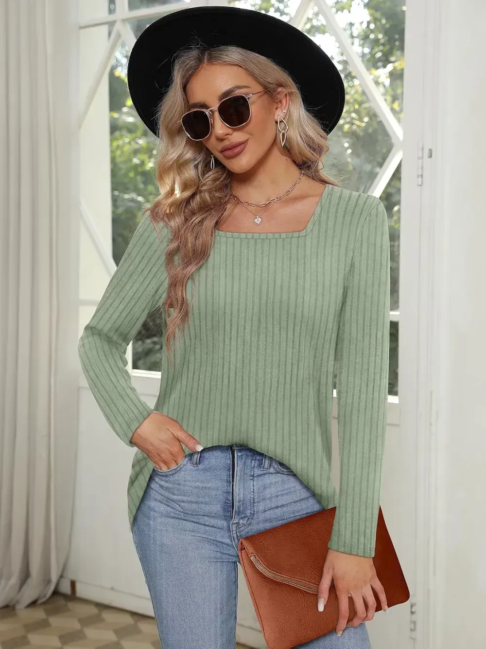 OFEEFAN Long Sleeve Shirts for Women Lightweight Crew Neck Casual Tunic Tops