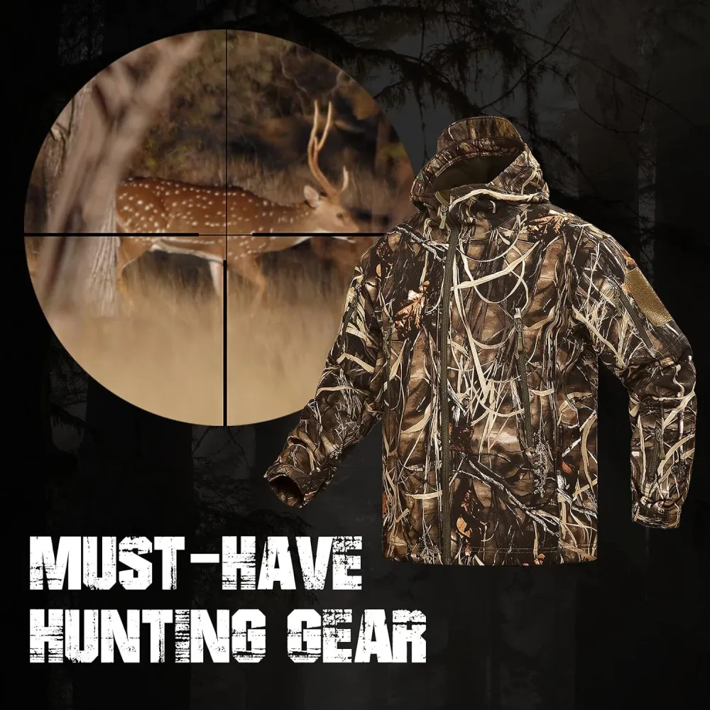 Hunting Jacket for Men Quiet Hunting Camouflage Clothing Hoodie Camo Coat Water-Repellent Windproof