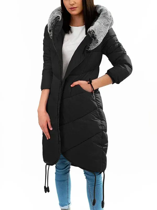 Long winter hood navy blue