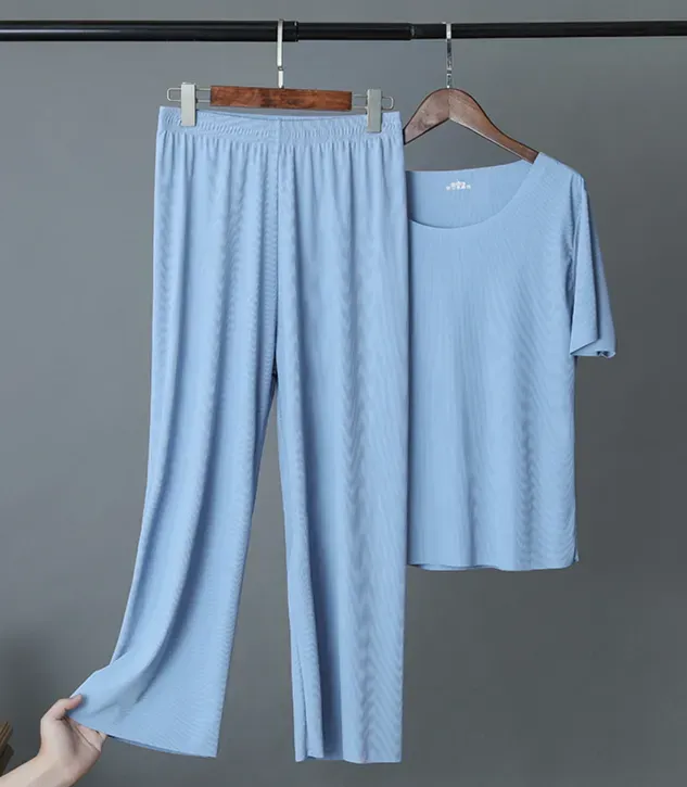 Crew Neck Casual Plain Two-Piece Set