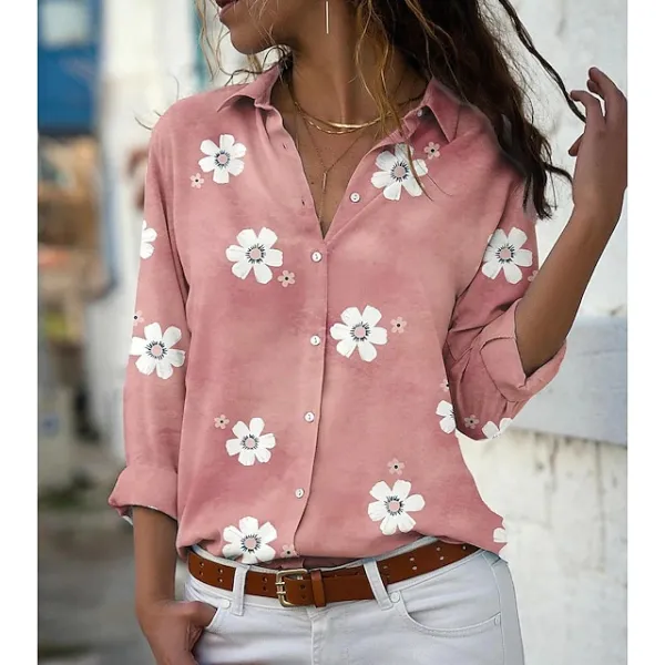 Women's Blouse Floral Floral Print Pink Blue Green Button Long Sleeve Daily Basic Shirt Collar Spring Fall Spring, Fall, Winter, Summer