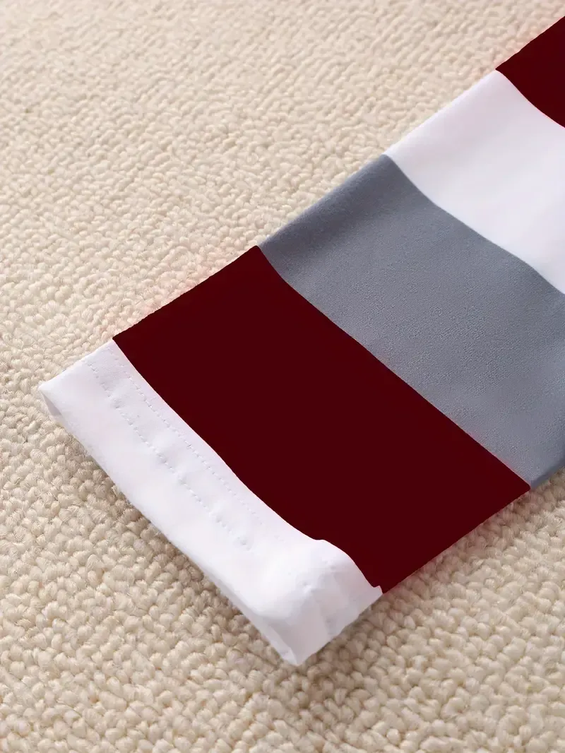 Slim Matching Two-piece Set, Casual Long Sleeve Crew Neck Striped Color Block T-shirt & Solid Elastic Waist Pants Outfit