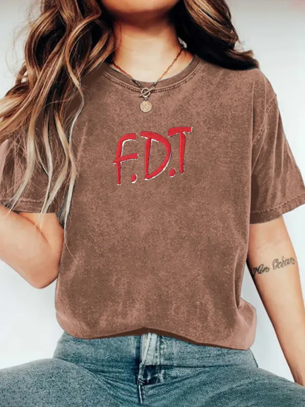 Women'S T-Shirt Women’S Retro FDT Print Short Sleeve Casual T-Shirt