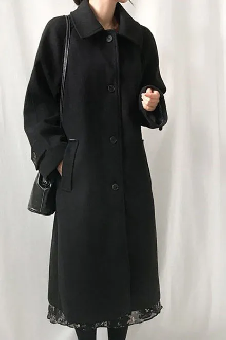 Solid Single Breasted Collar Coat