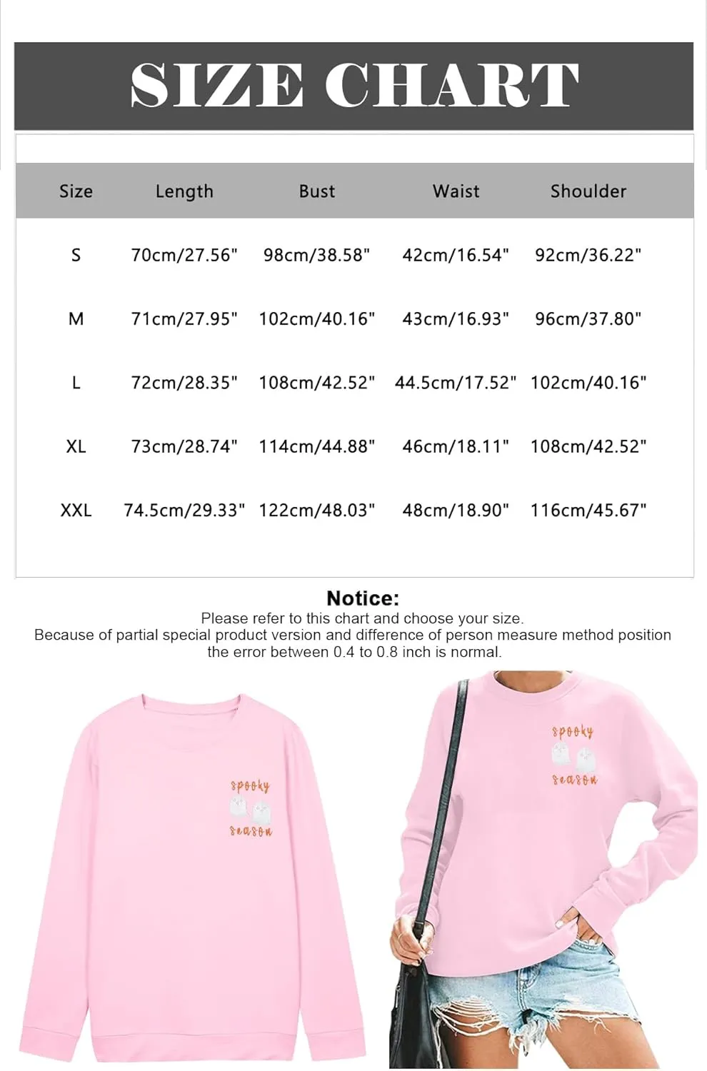 LOTUCY Halloween Sweatshirt Women Cute Spooky Season Sweatshirts Ghost Fall Embroidered Sweater Pullover Top