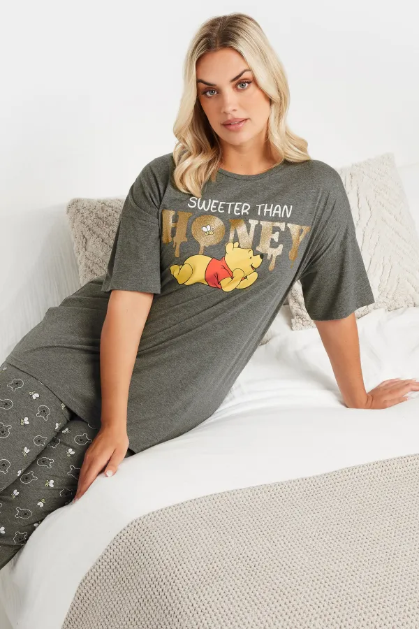DISNEY Curve Grey Winnie The Pooh Wide Leg Pyjama Set