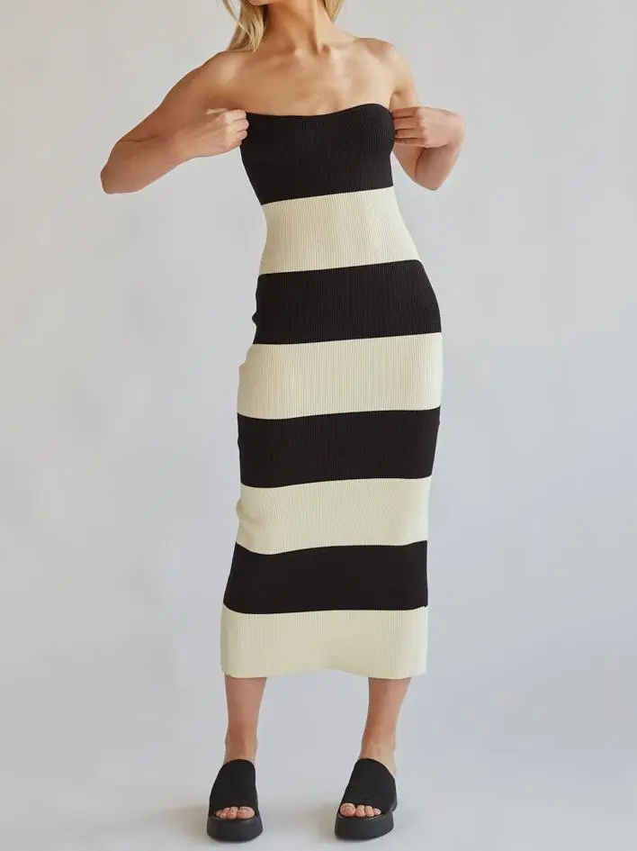Nikki Striped Knit Midi Tube Dress