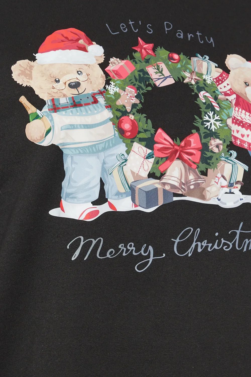YOURS Curve Black Teddy Bear Christmas Print Sweatshirt