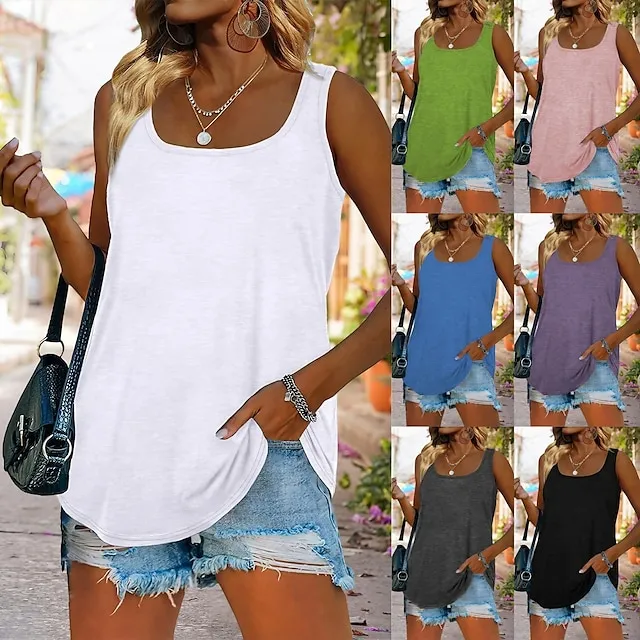 Tank Women's Black White Pink Solid / Plain Color Daily Basic Square S