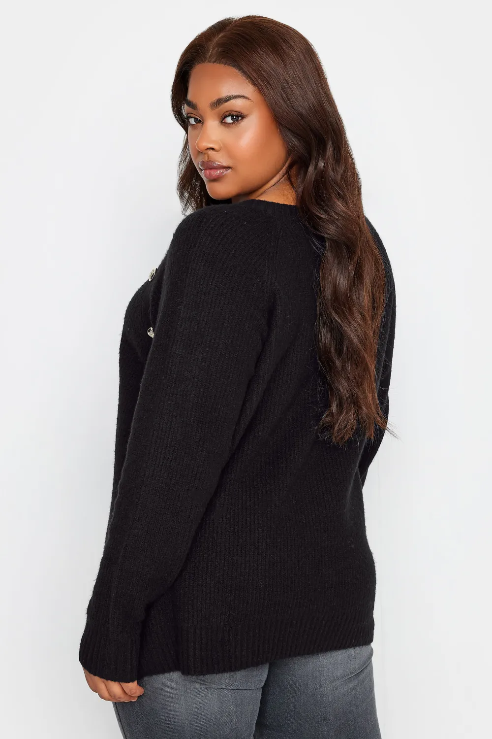 YOURS Curve Black Button Detail Knitted Jumper
