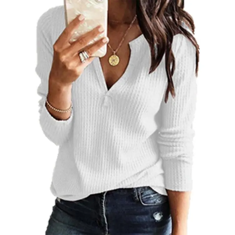 Autumn V-neck Long Sleeve Solid Splice Sweater