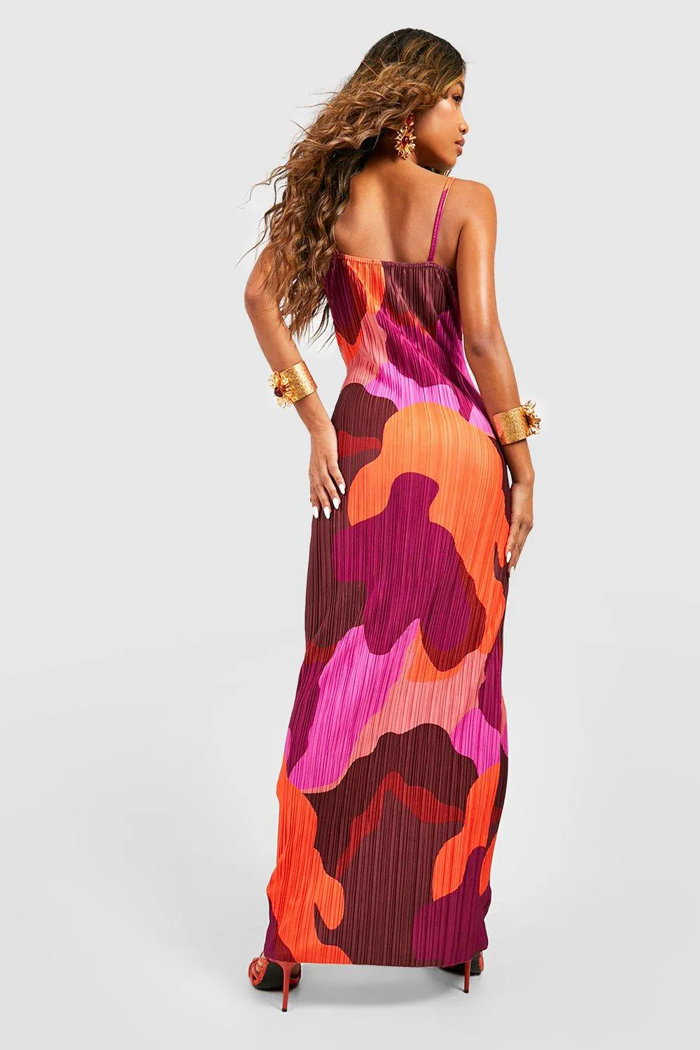 ABSTRACT PLISSE MAXI DRESS