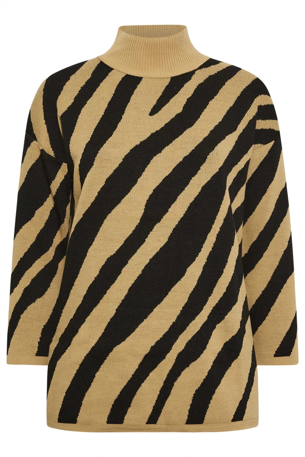 YOURS Curve Beige Brown Zebra Print Turtle Neck Jumper