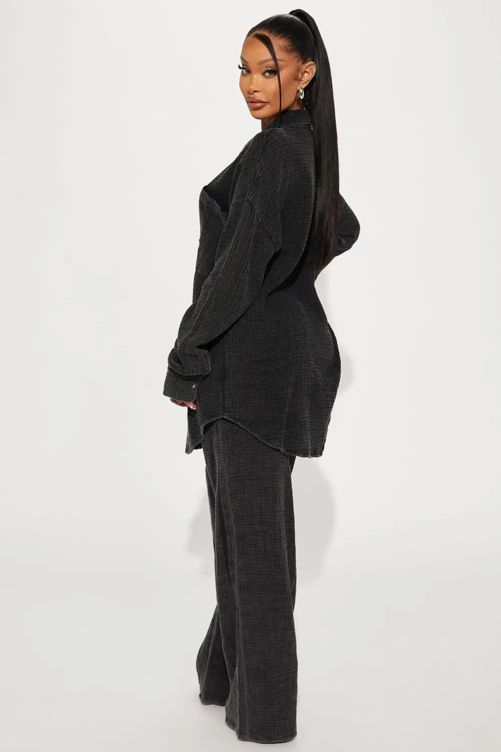 Over The Clouds Washed Pant Set - Black