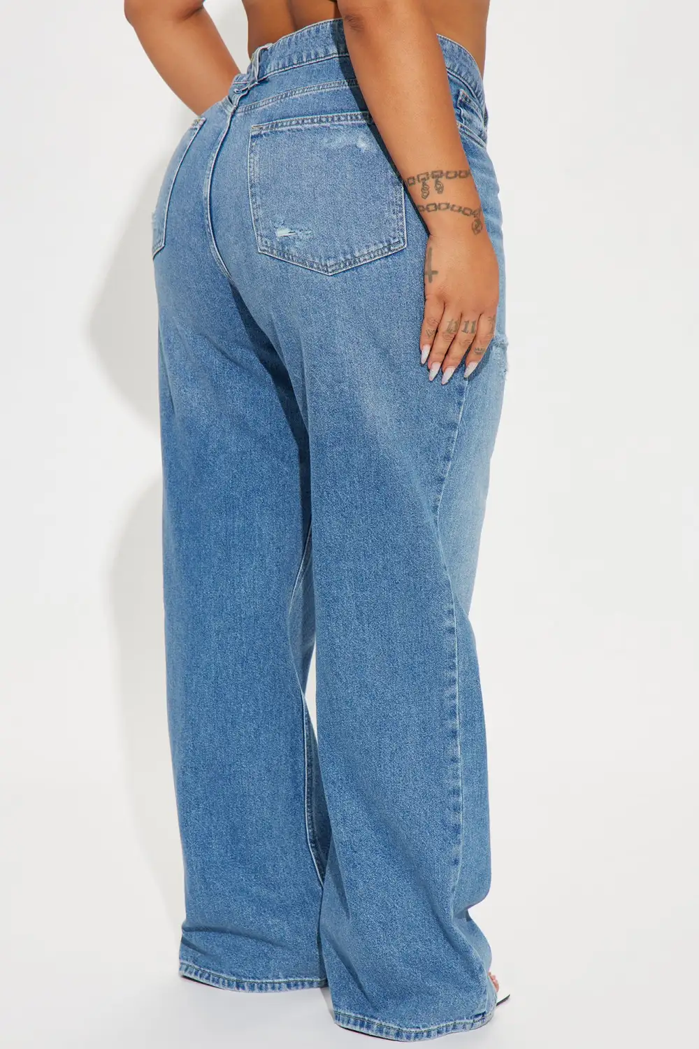 Leading Him On V Waist Baggy Jeans - Medium Wash
