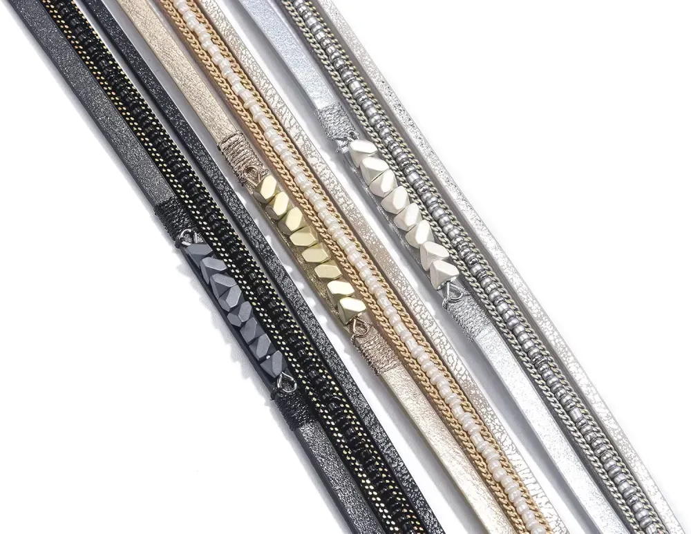 Fesciory Leather Wrap Bracelets for Women, Boho Leopard Multi-Layer Crystal Beads Cuff Bracelet Jewelry