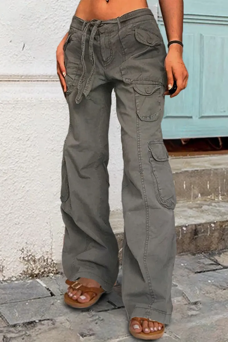 Low Waist Belted Flap Pocket Cargo Pants