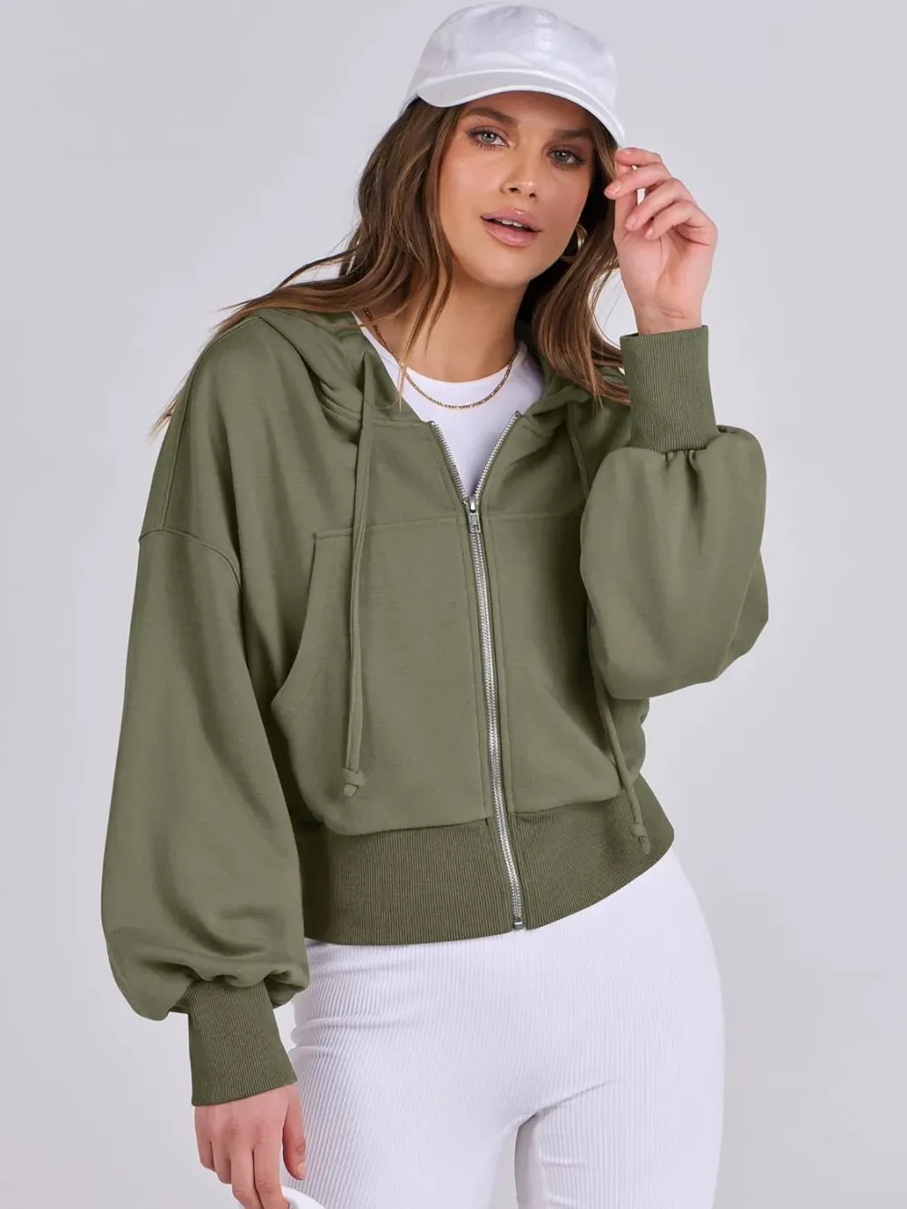 Women's Zip Up Hoodies Cropped Sweatshirts Full Zip Jackets Casual Fashion Fall Outfits Winter Clothes